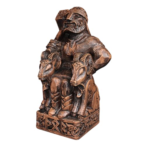 Dryad Design Norse God Thor Statue - Viking God of Thunder Art Mjolnir Pagan Altar Home Decor (Wood Finish)