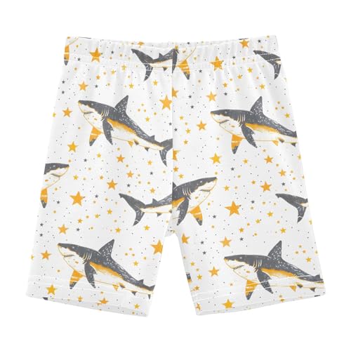 Cartoon Shark with Star Prints Girls Shorts Elastic Waist Sports Shorts Girls Leggings Pants for 4-10 Years