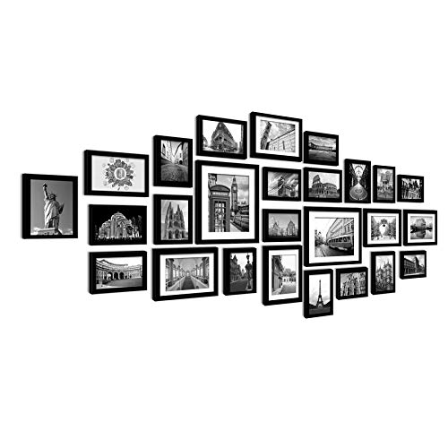 Multi Picture Photo Frames Wall Set 26 PCS 164cm x 74cm Home Deco Collage (Black)