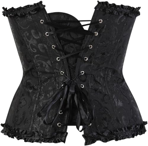 Image of MIPPO Women's Corsets Lace Up Boned Overbust Corset Bustier Lingerie Satin Floral Bustier Bodyshaper Top