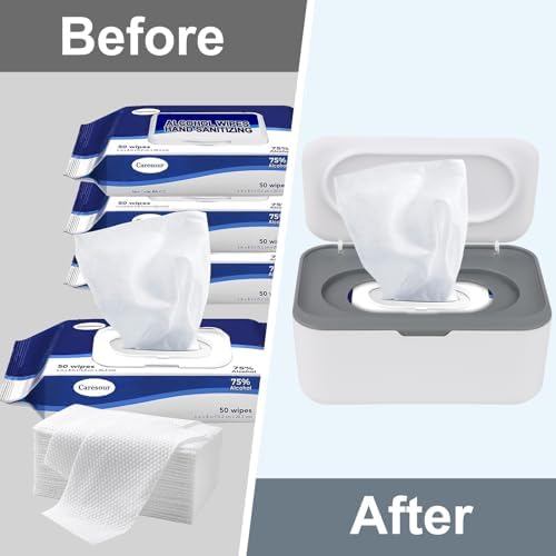 Flushable Wipes Dispenser for Compatible with Cottonelle, Refillable Wet Wipe Holder with Easy Pull Design, Moisture-Locking Flip Lid, Portable Wipes Case for Baby & Adult,Home, Travel, Grey - 4