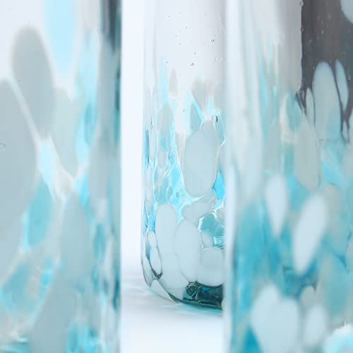 Handmade Con Amor - 15 Oz Hand Blown Mexican Drinking Glasses - Set Of 6 Tumblers, 13-15 Fl Oz Each, Ocean Blue Confetti #TOP5