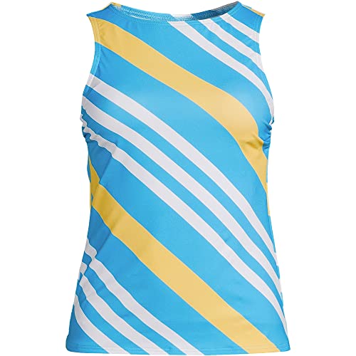 Lands' End Womens Chlorine Resistant High Neck Tankini Top Turquoise Awning Stripe Regular 83