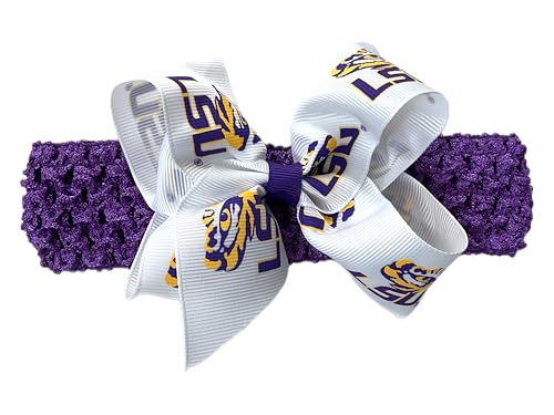 Zip Sew Craft LSU Crochet Headband With Junior Bow - One Size Fits All - Officially Licensed