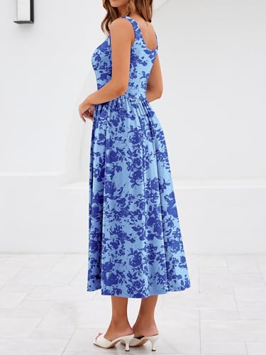 Image of YIOYOLA Womens Casual Summer Dress with Pockets | Sleeveless Square Neck Flowy A-Line Midi Sundress for Beach & Wedding Guest