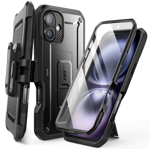 SUPCASE for iPhone 16 Case with Screen Protector (Unicorn Beetle Pro), [Built-in Stand & Belt-Clip] [Military-Grade Protection] Full Body Heavy Duty Phone Case for iPhone 16 6.1'' 2024, Black by SUPCASE - Used condition - US$16.39