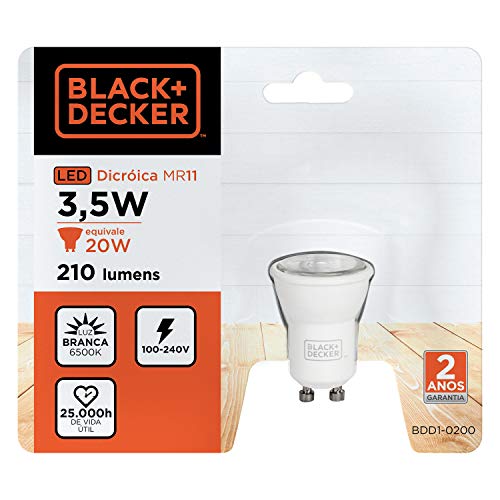 Lâmpada LED Mini Dicroica MR11, 3,5W GU10 6500K, 100-240V Não Dimerizável, Black+Decker, BDD1-0200-0