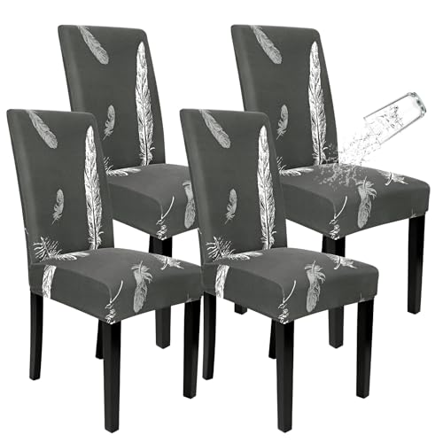 Weldomcor Dining Chair Covers 4 Pack, Waterproof Stretch Kitchen Room Chair Seat Cover Parson Chair Cushion Slipcovers Removable Seat Protector for Hotel Banquet Home Decor (Set of 4, Grey-Rhombus)