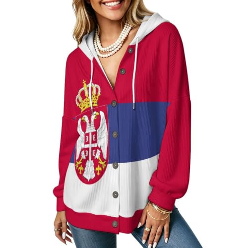 Womens Cardigan Sweaters Serbia Flag Fall Long Sleeve Clothes Open Front Cardigans 4X-Large