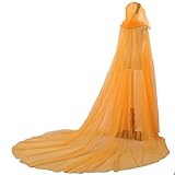 BPURB Women Wedding Tulle Cape Hooded Elf Cloak Bridal Dress Robe with Long Train