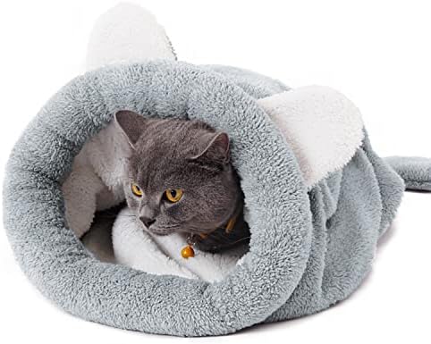 PAWZ Road Cat Sleeping Bag Fleece Soft Self Warming Washable Cat Beds Snuggle Sack Blanket Mat Kitty Sack Suitable for cat and Puppy Grey 60 * 58CM