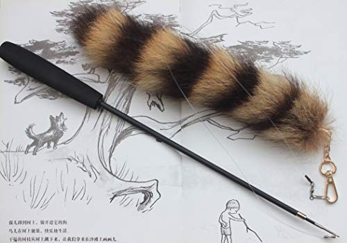 Fosrion Real Raccoon Tail Fur Dog Bites Toy With Three Section Retractable Carbon Fiber Rod (Raccoon Tail) #TOP2