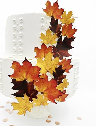 Edible Fall Leaves Assorted Set of 15 - Wafer Cake & Cupcake Toppers - edible fall leaves for cake decorating - fall cupcake toppers