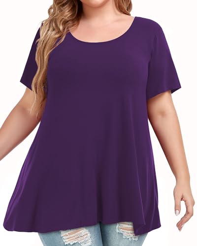 Image of JOELLYUS Plus Size Tops for Women Tunic Floral Casual Short Sleeves T Shirts Flowy Blouses 2026