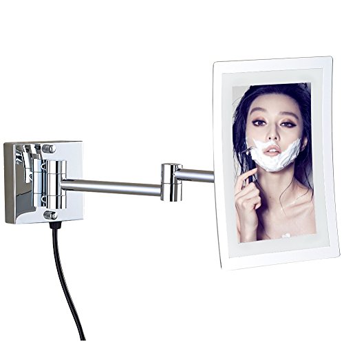 GuRun 8 Inch Rectangle LED Lighted Wall Mounted Makeup Mirror With 3x Magnification, Extendable Bathroom Mirror,Brass Chrome Finish M1801D