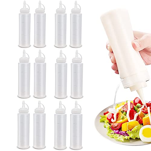 SYOSI 12 Pcs Condiment Squeeze Bottles 8oz Food Grade Plastic Squeeze Condiment Bottles with Twist On Cap Lids for Sauces Paint Oil Condiments Salad Dressings Arts and Crafts