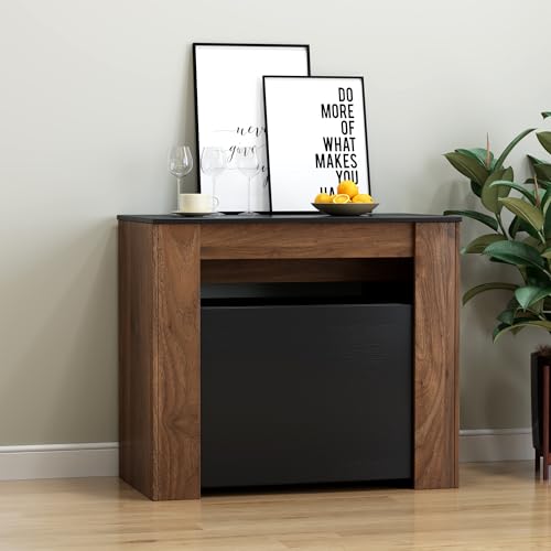 Extendable Dining Table Seats 12 Space-Saving Walnut & Black