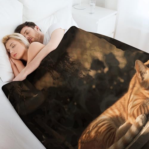 Couverture flanelle chat orange 152x203 cm pour canapé