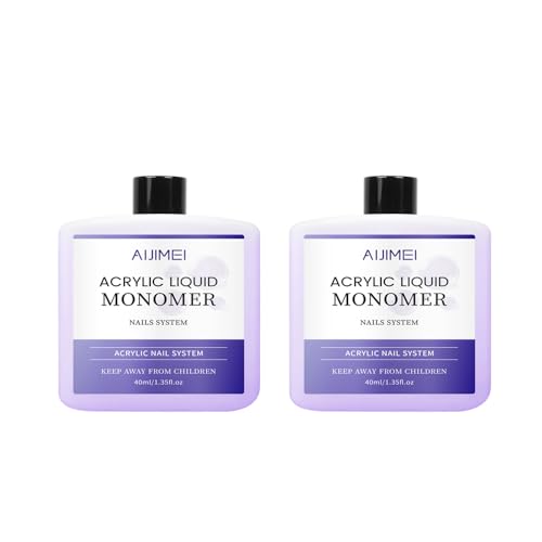 AIJIMEI Acrylic Liquid Monomer for Long Lasting 80ml Acrylic Liquid Professional Nail Art Supplies Suitable for Salon and Home 2.6fl.oz (2pcs 40ml)