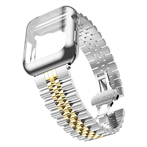 Image of baozai Compatible Apple Watch Bands 46mm 45mm 44mm 42mm 41mm 40mm 38mm, Stainless Steel Band with Screen Protector Case for Apple Watch Series 11 /10 /9 /8 /7 /6 /5 /4 /3 /2 /1 /SE3