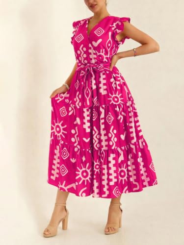 Image of KZULLY | Dress for Women | Feminine Cross Tie Long | Soft Frill Arm Detail Look | Stylish Allover Print Wear