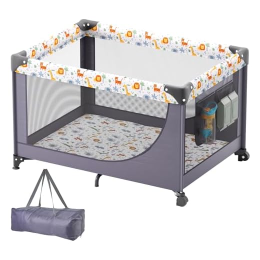 VEVOR Baby Travel Crib and Play Yard, Folding Baby Playpen with Soft Mattress Pad, Portable Toddlers Crib with Breathable Mesh and Travel Bag, Indoor/Outdoor Kid Activity Center for 0-36 Months Babies