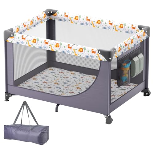 Image of VEVOR Baby Travel Crib and Play Yard, Folding Baby Playpen with Soft Mattress Pad, Portable Toddlers Crib with Breathable Mesh and Travel Bag, Indoor/Outdoor Kid Activity Center for 0-36 Months Babies