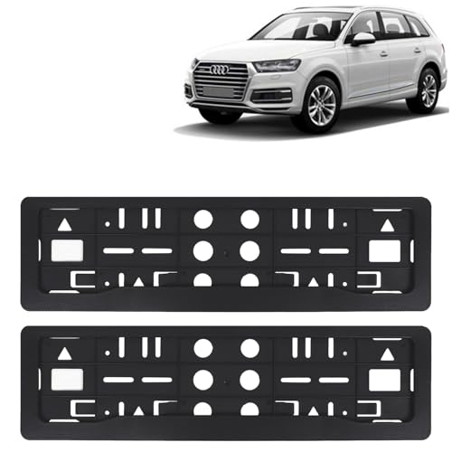 Image of KINGSWAY Q7 Car Number Plate Frames for All 2015 Onwards Models of AUODI Car Registration Plate Holders, Black Licence Plate Covers (Front and Rear), Universal Size 51.5 x 14.5 cm