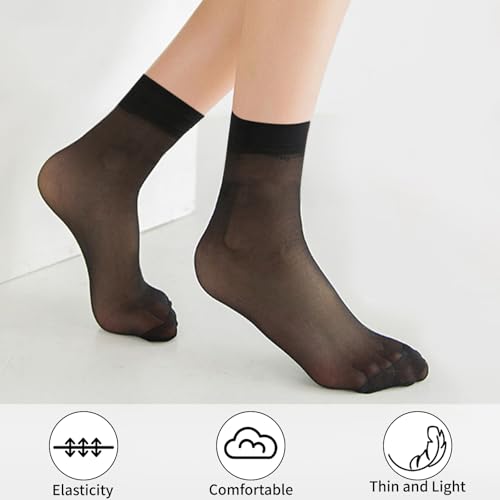 Heran Nylons Sheer Socks for Women Girls, Women’s Crew Silk Ankle Dress Stockings, Woman Ultra Thin Nude & Black Transparent Hosiery Socks, 6 Pairs of Calf High See Through Mesh Stockings for Girls2