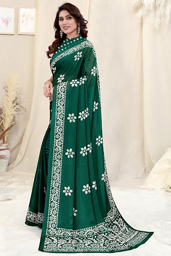 Image of MIRCHI FASHION Saree for Woman Chiffon Batik Printed | Lightweight Daily Wear Women's Office Sari with Blouse Piece (Available in 40 Colours)