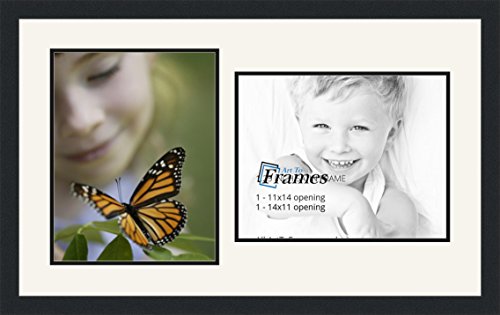 ArtToFrames Collage Photo Frame Double Mat with 2-11x14 Openings and Satin Black Frame
