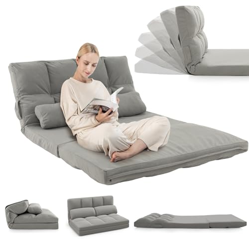 RELAX4LIFE Chauffeuse 2 Personnes Pliable en Velours Dossier Réglable en 6 Positions de 90 ° à 180 ° avec 2 Oreillers, Fauteuil Couvertible Cadre...