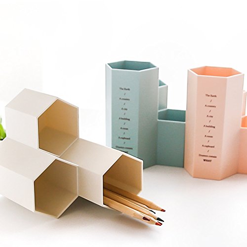 Pot Hexagonal AhfuLife - Range Pinceaux Maquillage Ou Stylos, Décoration Bureau Rose