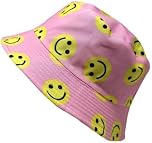 HAJRA® Versatile Unisex Cotton Bucket HAT with a Charming Print, Ideal for Sun, Hiking, Holidays. Bucket Hat Design Fits All Men, Women, Teens. 56-58cm (Pink Hat Emoji)