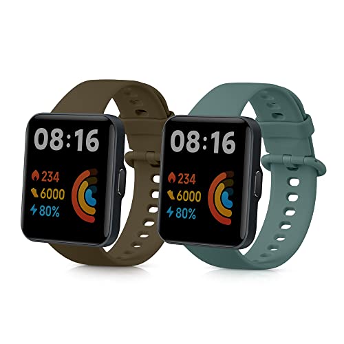 kwmobile 2x 対応: Xiaomi Redmi Watch 2 / Redmi Watch 2 Lite バンド - 交換ベルト シリコンバンド ソフト TPU 耐久性 - 茶色/深緑色
