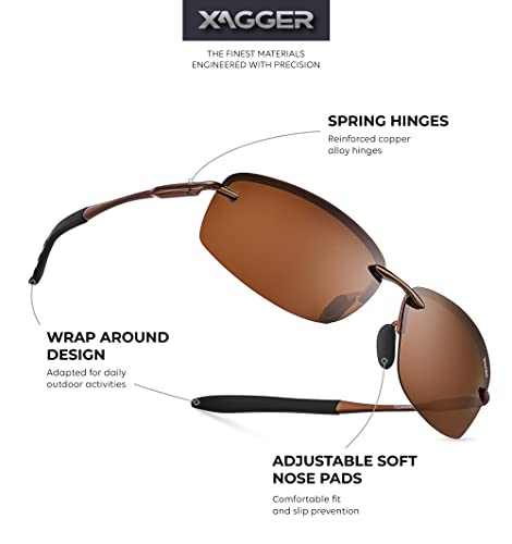 Xagger Polarized Driving Sunglasses For Men Rimless Metal Frame Anti-Glare Uv400 Protection Fishing Golf Sun Glasses #TOP1