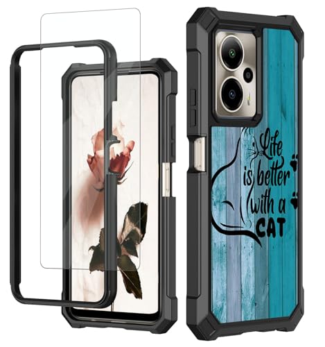 RAUEDWDJS for Cricket Outlast 5G 2024/AT&T Motivate Pro 5G Case with Tempered Glass Screen Protector,Full-Body Hard PC & Soft TPU Bumper Shockproof Protective Cover-Cat Paw