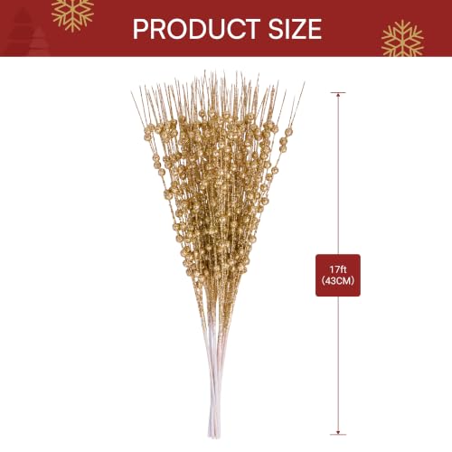 Joiedomi 24 Stück Weihnachtsbaum Beerenstiel (Champagner), dekorative Perlenstäbe, glitzernde Zweige für Weihnachtsbaum, kleine Vase… – Ansicht 2
