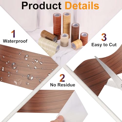 Image of PATIKIL Wood Grain Tape 2 inch x 32 ft, Self-Adhesive Wood Texture Repair Tape Realistic Wooden Effect Patch for Furniture Cabinets Floor Walls, Teak