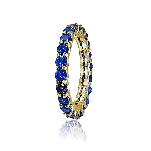 Ice Gems Sterling Silver Created Blue Sapphire 3mm Round-cut Eternity Band Ring2