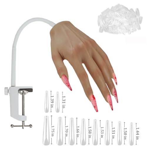 Xmasir Kit de mão de silicone branco para prática de unhas de acrílico com 500 peças de tiras de unh