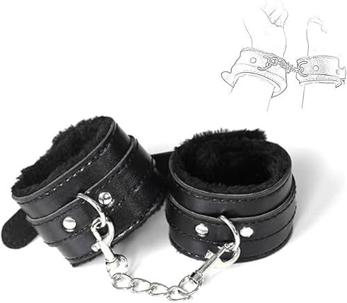 1 Pair Black Bracelets Cuffs Sex Soft Leather Bangles Hand-Ankle Cuffs Bracelet with Connect Chain Fuzzy Handcuffs for Grownups Bedroom Set Sex Restraining Women Submissive Kit Women's Sweater