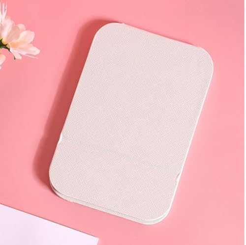 Image of Folding Portable Makeup Mirror with Adjustable Stand | HD Frameless Beveled Design | Travel-Friendly PU Leather Vanity Mirror for Desk, Dresser & Bathroom,Rectangular (White Round Edge Mirror)