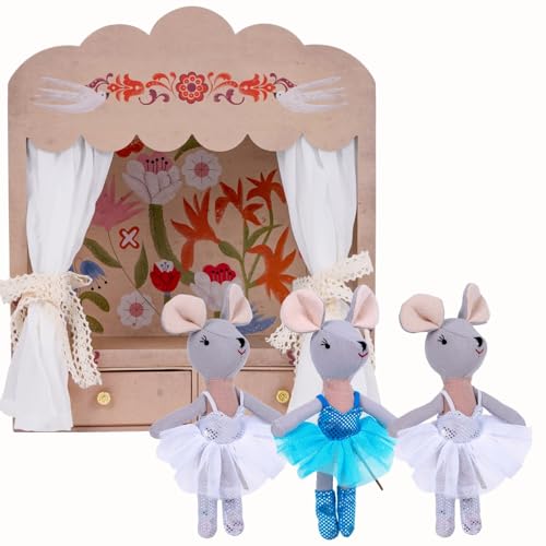 Image of LEVLOVS Ballerina Mouse Doll Mice Doll Linen Theater Ballerinas Three Ballerinas in The Theater Box