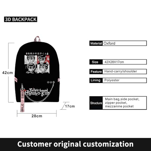 Toilet Bound Hanako Kun Anime Merch Backpack Three-piece Sets Casual Fashion Bags Travel Daypacks (Chain backpack Suit)2