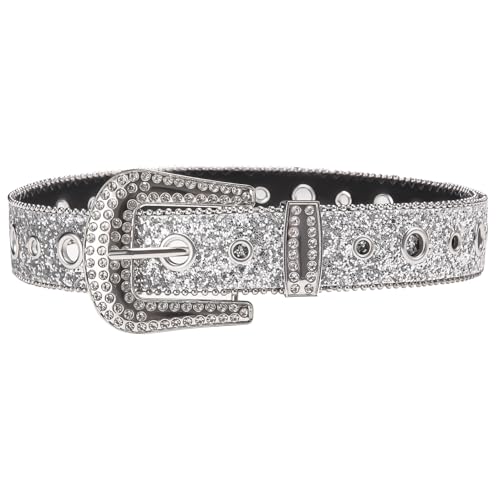 Image of Dubulle Women's Rhinestone Belt Sparkly Crystal Studded Leather Belt with Big Buckle for Fashion Dress Jeans Night Out Party