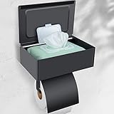 Toilettenpapierhalter mit Feuchttuchspender, Klopapierhalter Wandhalterung mit Abdeckplatten, WC Papier Halterung mit Aufbewahrung, Edelstahl Badezimmer Set, Mattschwarzer