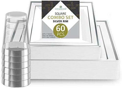 ELITE SELECTION Disposable Dinnerware Party Set - 60 Piece Premium Quality 10” Dinner Plates, 7” Salad Plates, and 10 Oz. Cups for Wedding, Birthday, Party - Ecofriendly Home and Kitchen Supplies