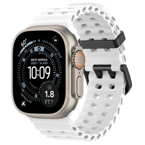 Image of Ocean Band Compatible with Apple Watch Strap 49mm 46mm 45mm 44mm 40mm 41mm 42mm Silicone Replacement Band for Series 12 11 10 9 8 7 6 5 4 SE Ultra 3 Strap