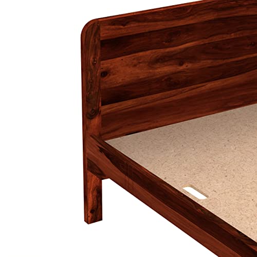 Image of STRATA FURNITURE Solid Sheesham Wood Mehraab Queen Size Bed Without Storage | Palang Cots Wooden Double Beds with Headboard | Ideal Furniture for Living Room Bedroom (Honey Finish)